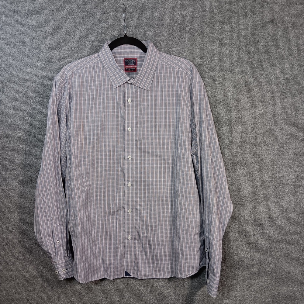 UNTUCKit Men XL Wrinkle Free Grey Plaid Button Up Shirt Italian Fabric LS